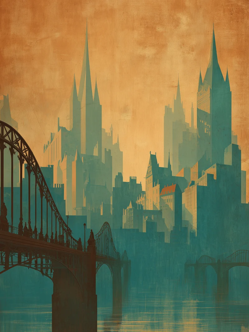 Skyline mit Brücke Poster