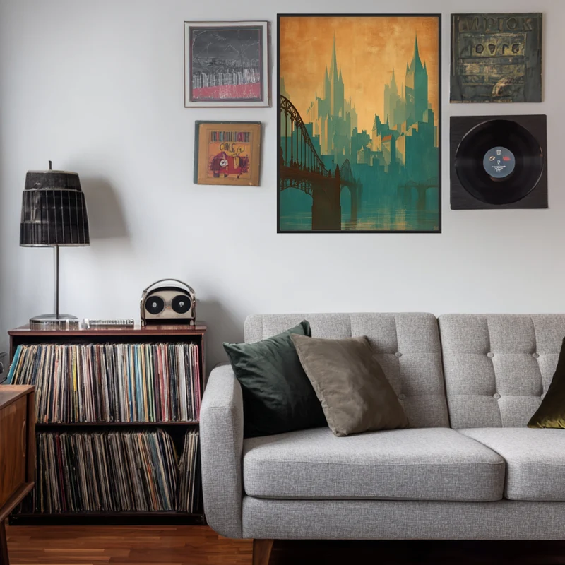 Skyline mit Brücke Poster