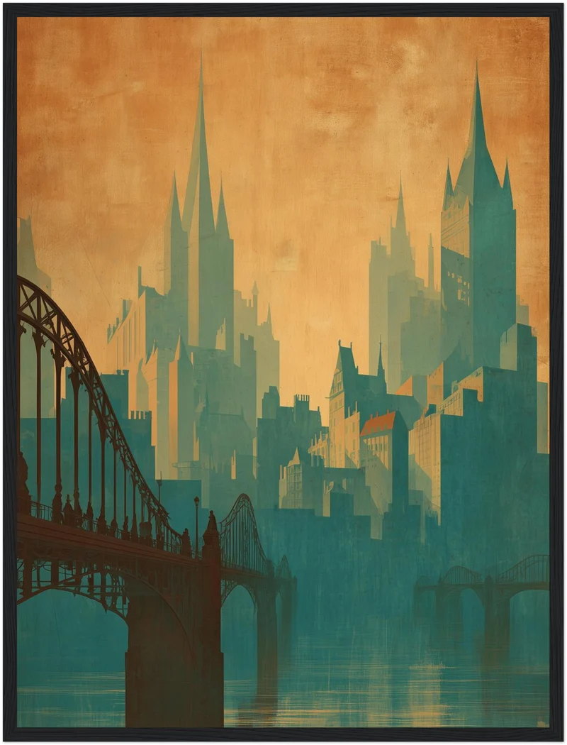 Skyline mit Brücke Poster