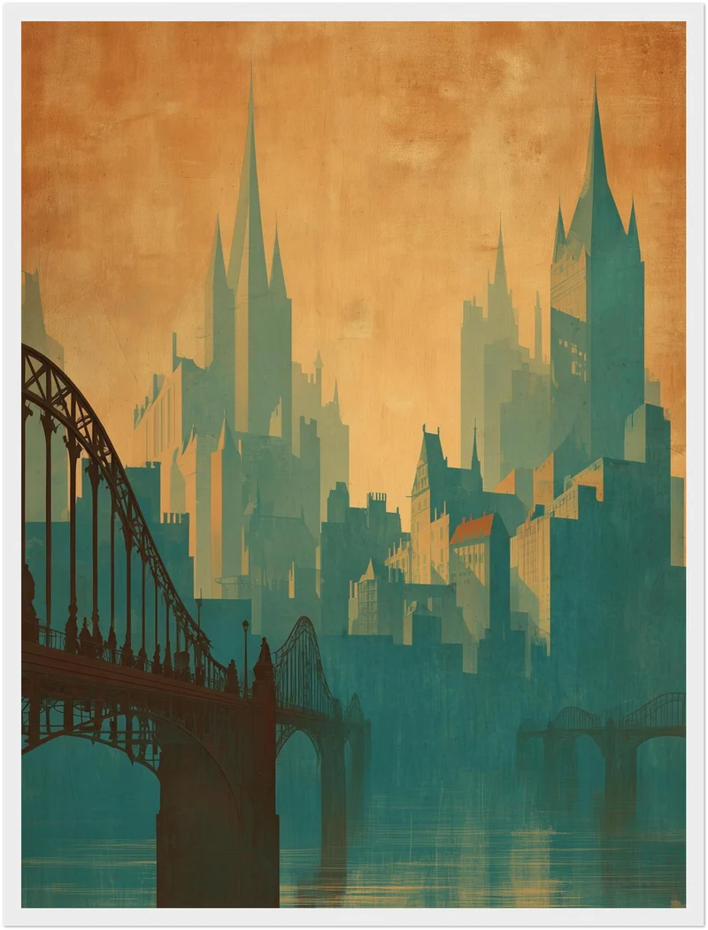 Skyline mit Brücke Poster