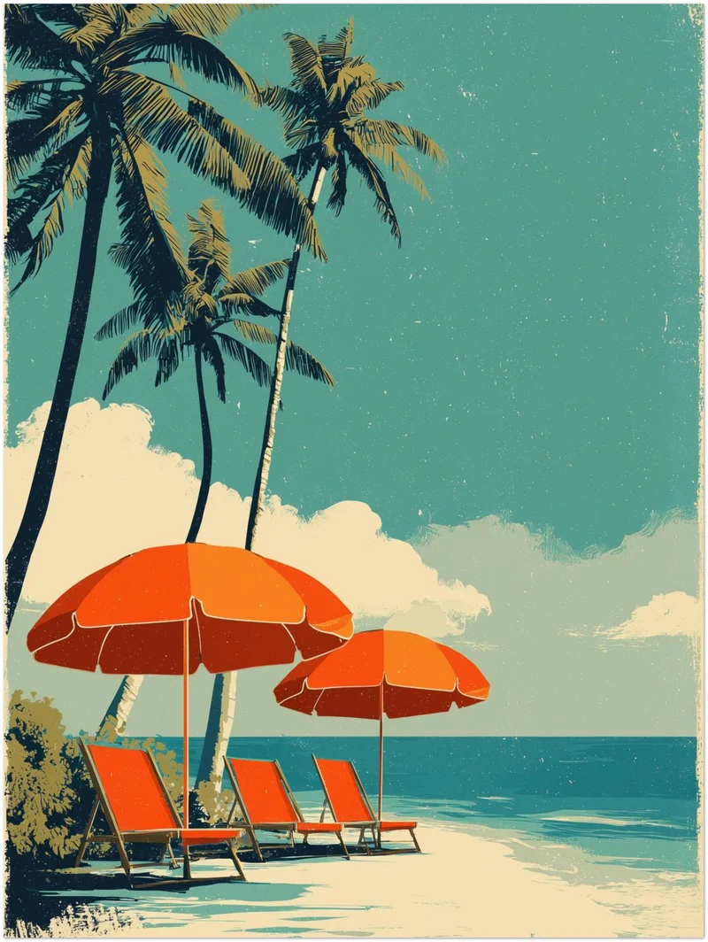 Strand mit Sonnenschirmen Leinwandbild