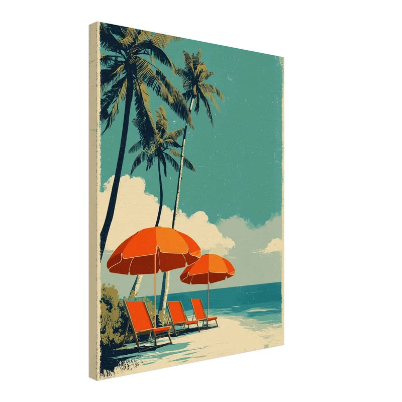 Strand mit Sonnenschirmen Leinwandbild