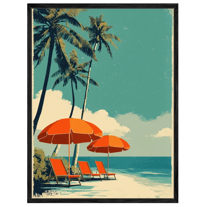 Strand mit Sonnenschirmen Leinwandbild