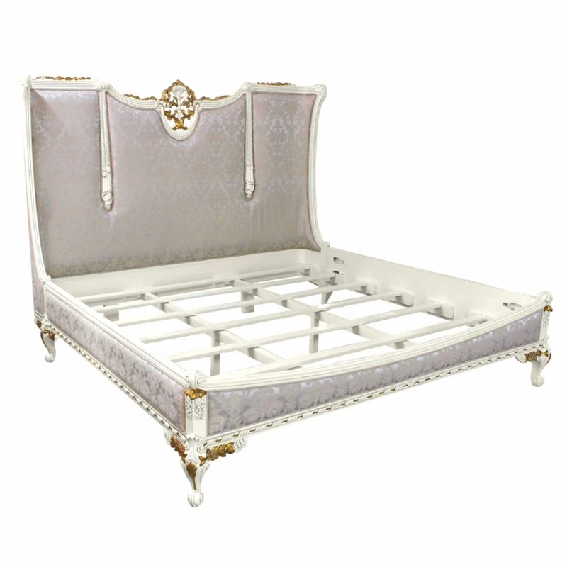 Casa Padrino Luxus Barock Doppelbett Silber / Weiß / Gold - Barockstil Schlafzimmer Möbel