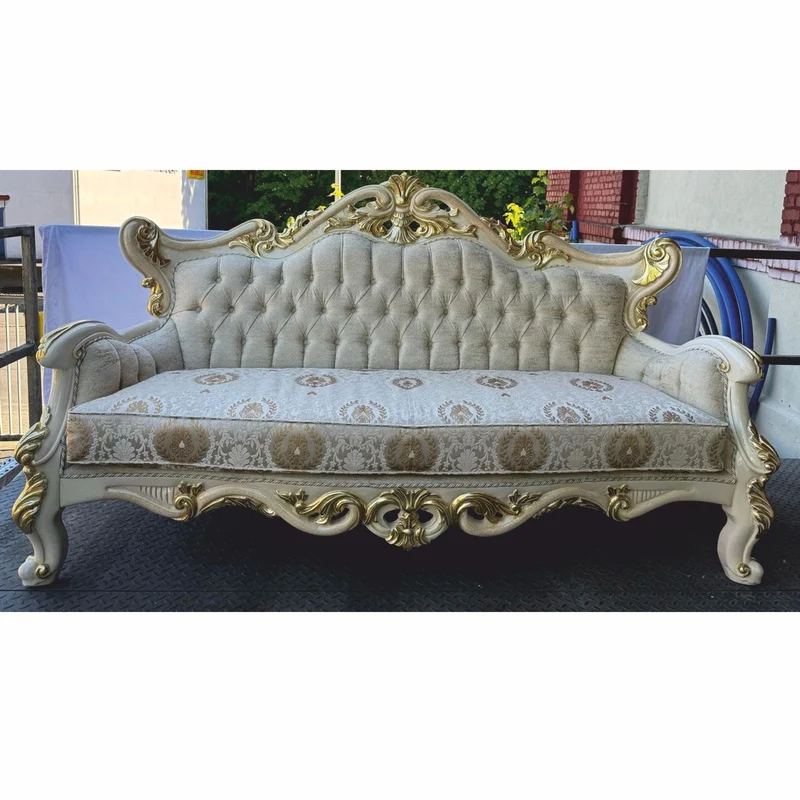 Casa Padrino Luxus Barock Wohnzimmer Sofa Silber / Creme / Gold 225 cm - Barock Möbel