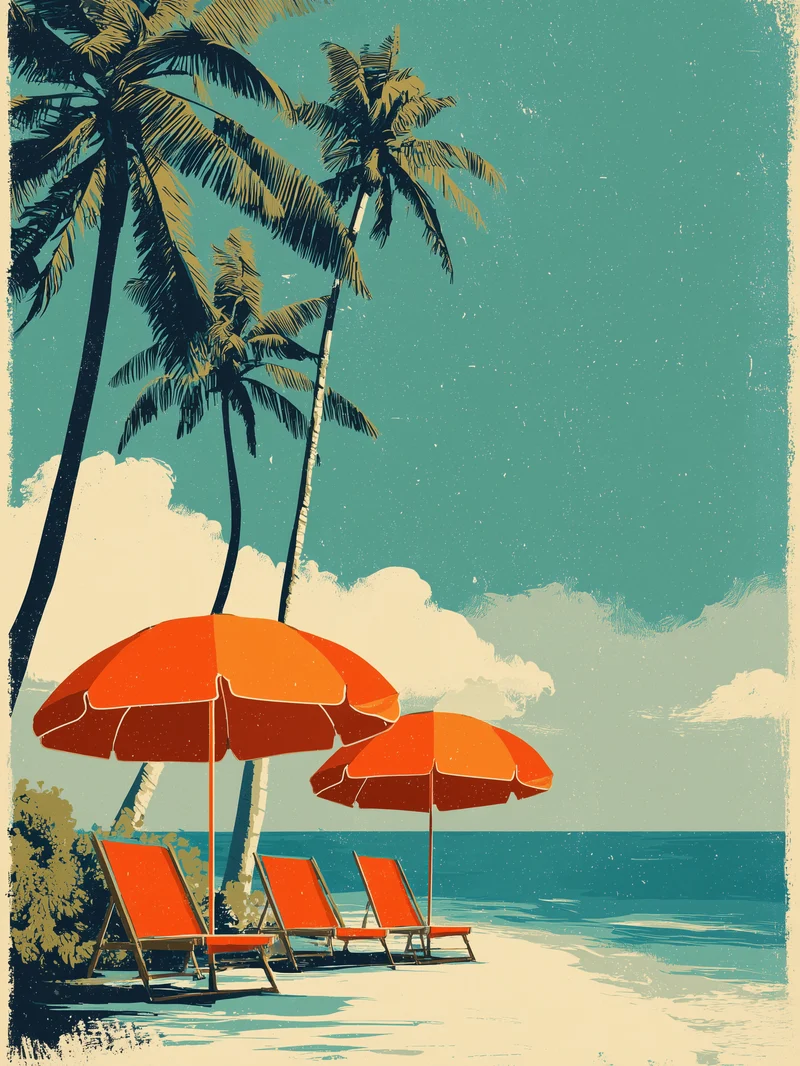 Strand mit Sonnenschirmen Poster