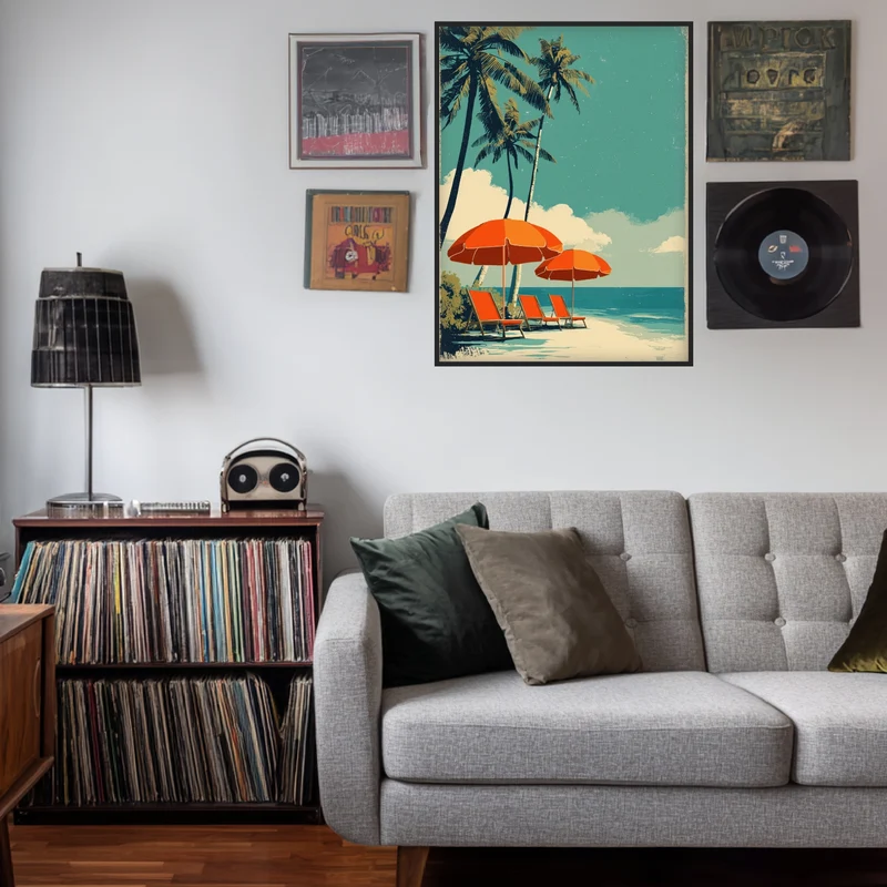 Strand mit Sonnenschirmen Poster