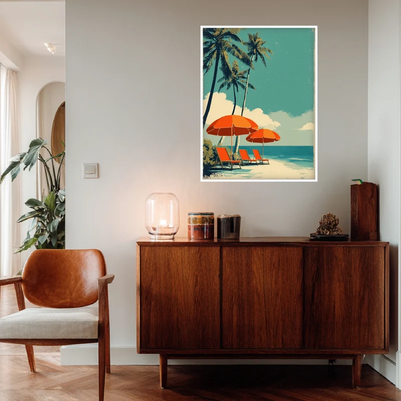 Strand mit Sonnenschirmen Poster