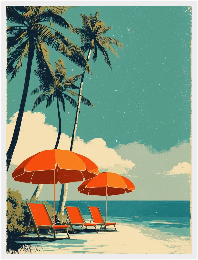 Strand mit Sonnenschirmen Poster