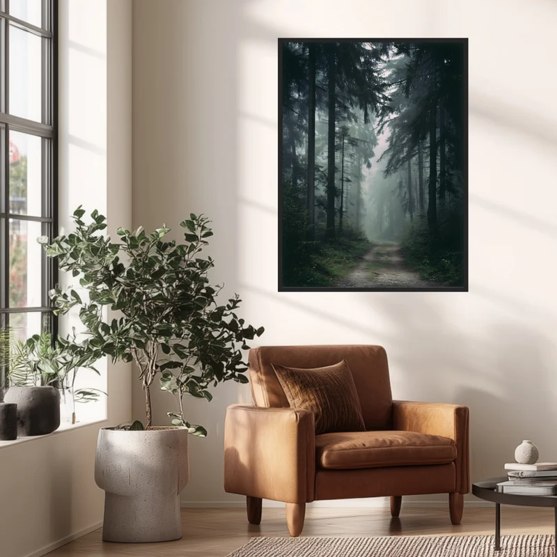 Nebelwald mit Pfad Poster