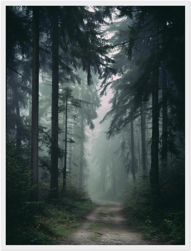 Nebelwald mit Pfad Poster