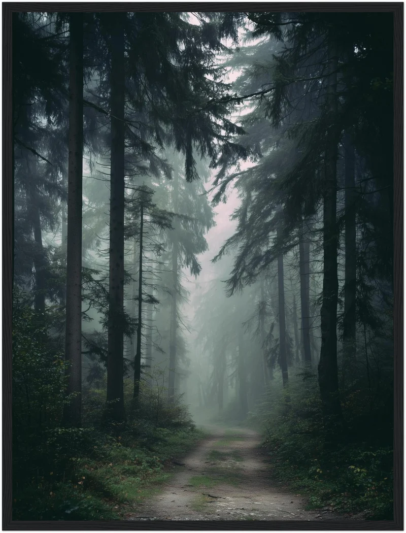 Nebelwald mit Pfad Poster