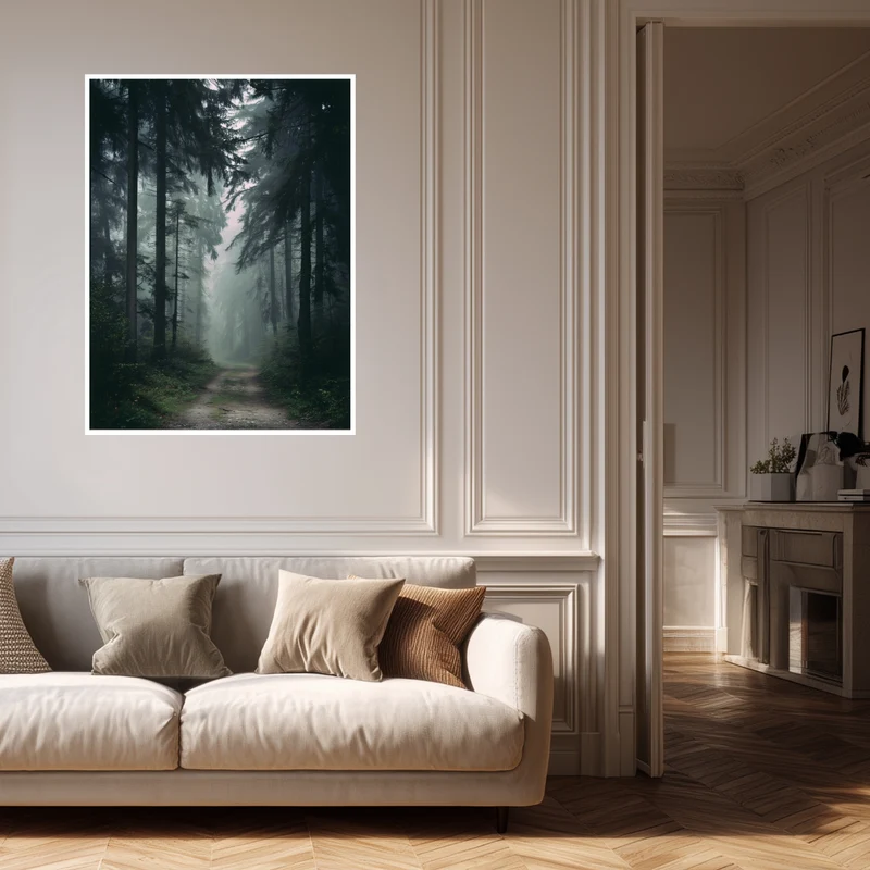 Nebelwald mit Pfad Poster