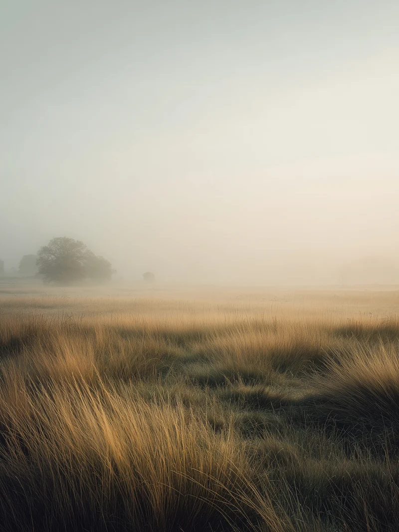 Goldene Gräser im Nebel Poster