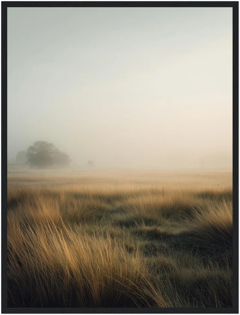Goldene Gräser im Nebel Poster