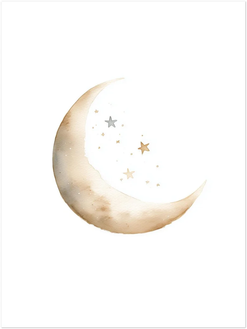 Zarter Mond mit Sternen Aquarell Leinwandbild