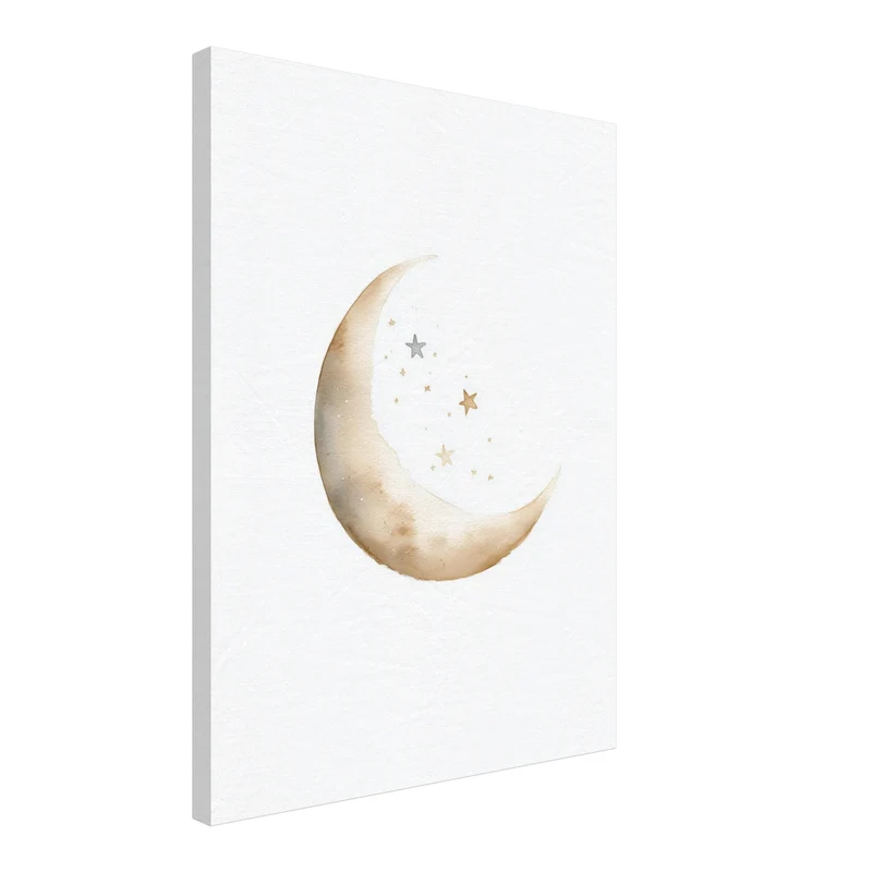 Zarter Mond mit Sternen Aquarell Leinwandbild