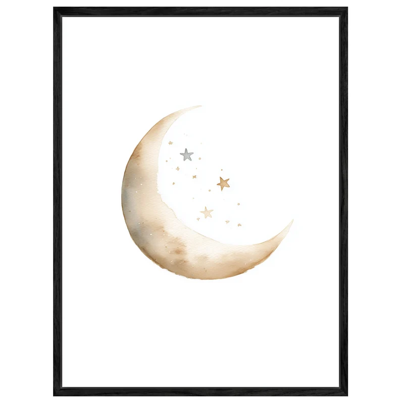 Zarter Mond mit Sternen Aquarell Leinwandbild