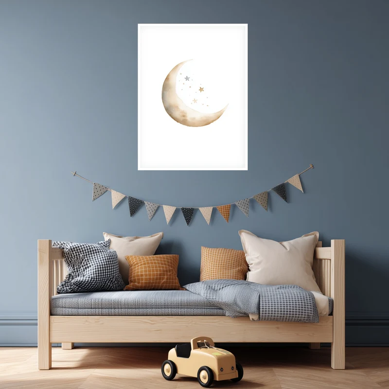 Zarter Mond mit Sternen Aquarell Poster