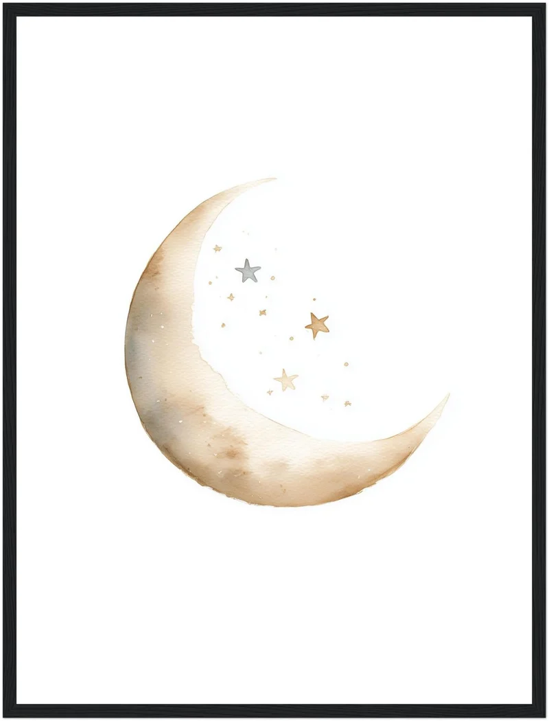 Zarter Mond mit Sternen Aquarell Poster