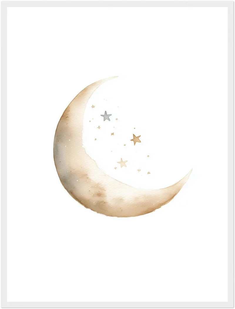 Zarter Mond mit Sternen Aquarell Poster