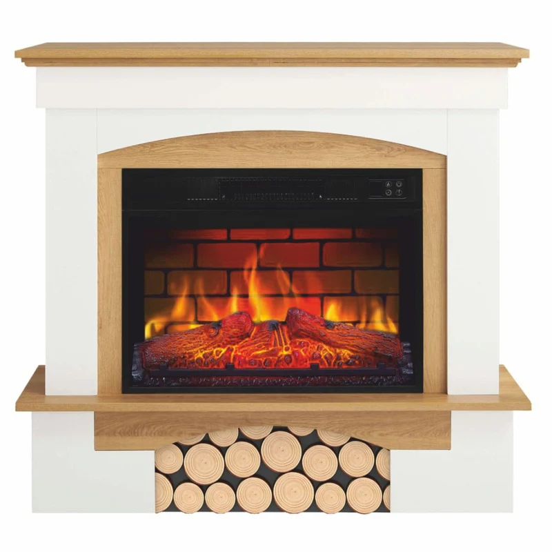 Casa Padrino Landhausstil LED Elektrokamin Weiß / Naturfarben 98,5 x 30 x H. 90 cm