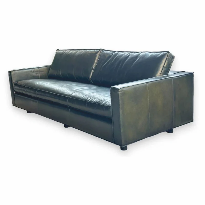 Casa Padrino Luxus Leder Sofa British Grün / Schwarz 215 cm - Leder Möbel