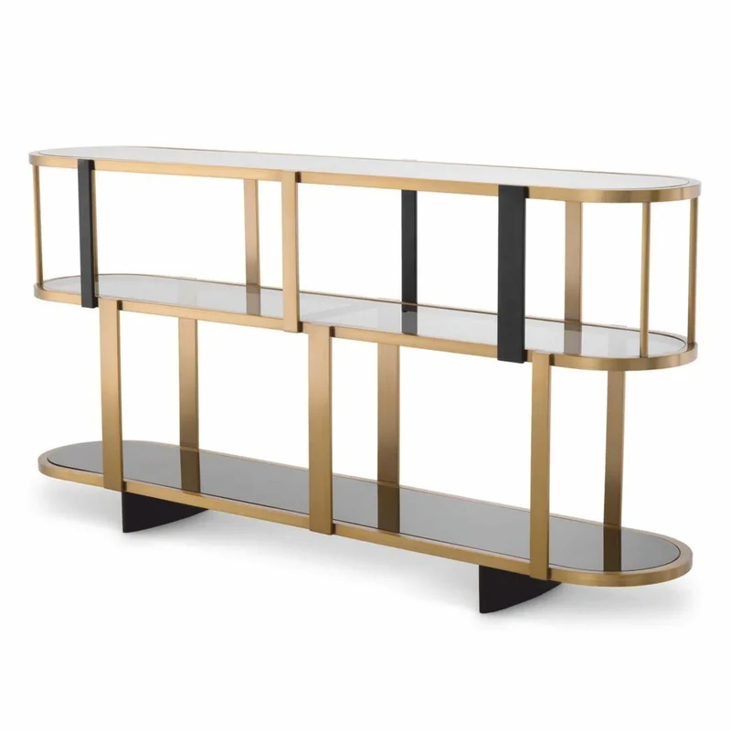 Casa Padrino Luxus Konsole Messing / Schwarz / Grau 180 cm - Luxus Hotel Möbel
