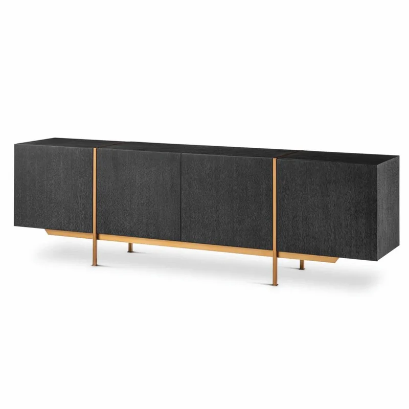 Casa Padrino Luxus Sideboard Schwarzgrau / Messing 225,5 cm - Luxus Möbel