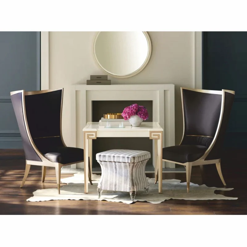 Casa Padrino Luxus Art Deco Ohrensessel Schwarz / Beige / Gold H. 123 cm - Hotel Möbel