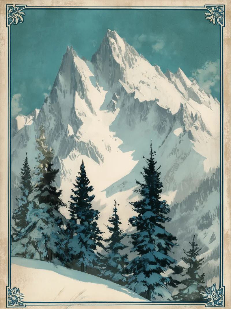 Verschneite Berglandschaft Poster