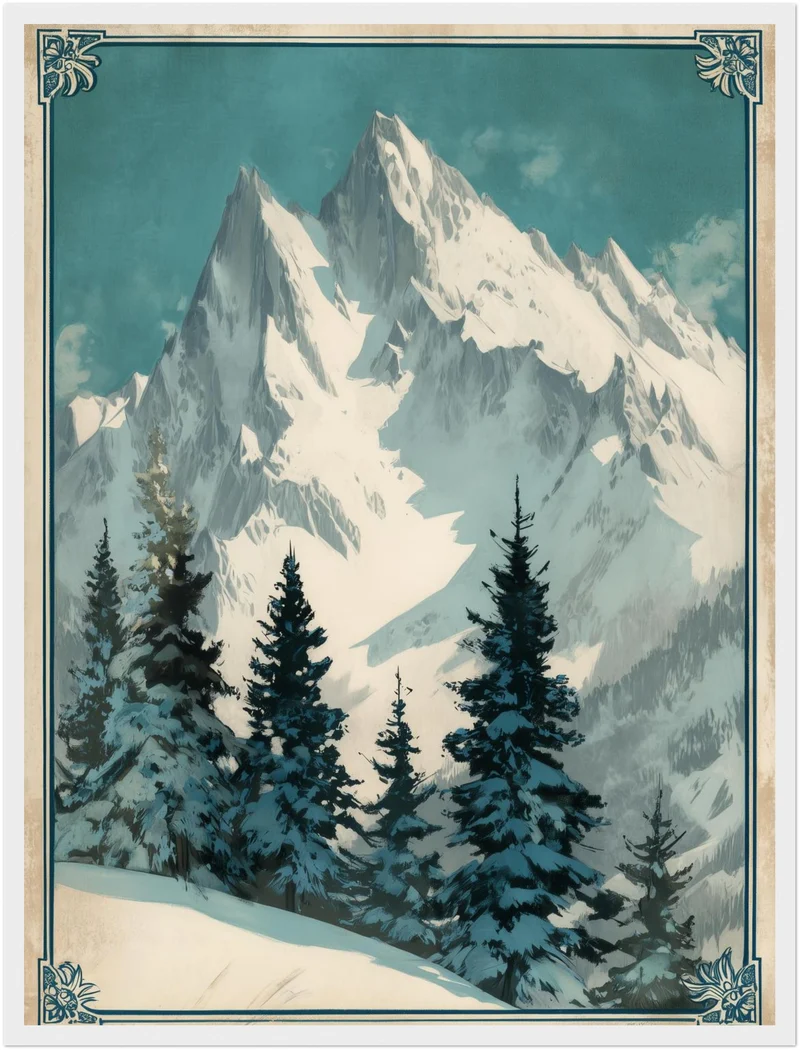 Verschneite Berglandschaft Poster