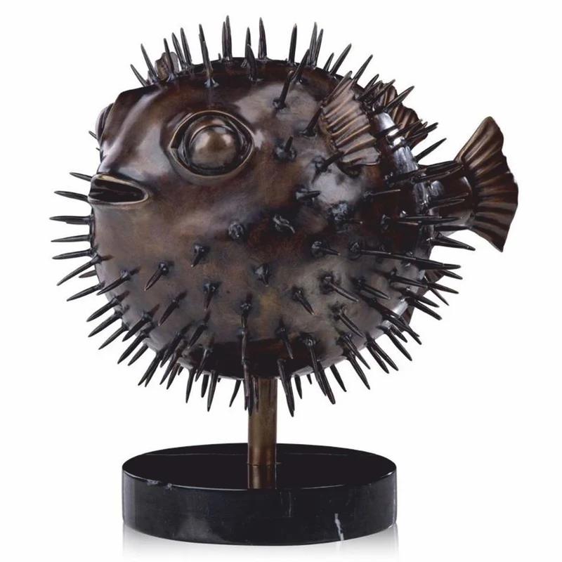Casa Padrino Luxus Bronze Figur Kugelfisch 36 cm - Deko Skulptur mit Marmorsockel