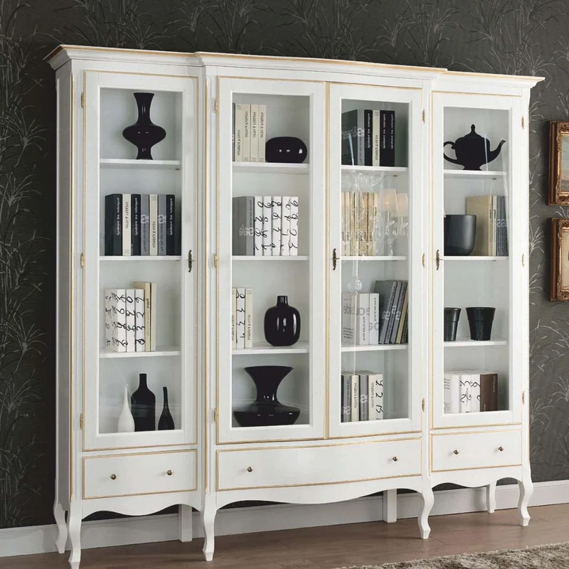 Casa Padrino Luxus Barock Vitrine Weiß / Gold 237 cm - Barock Möbel - Made in Italy