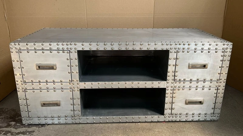 Casa Padrino Luxus Aluminium Flugzeug Flieger TV Schrank Silber 120 x 51 x 50 cm