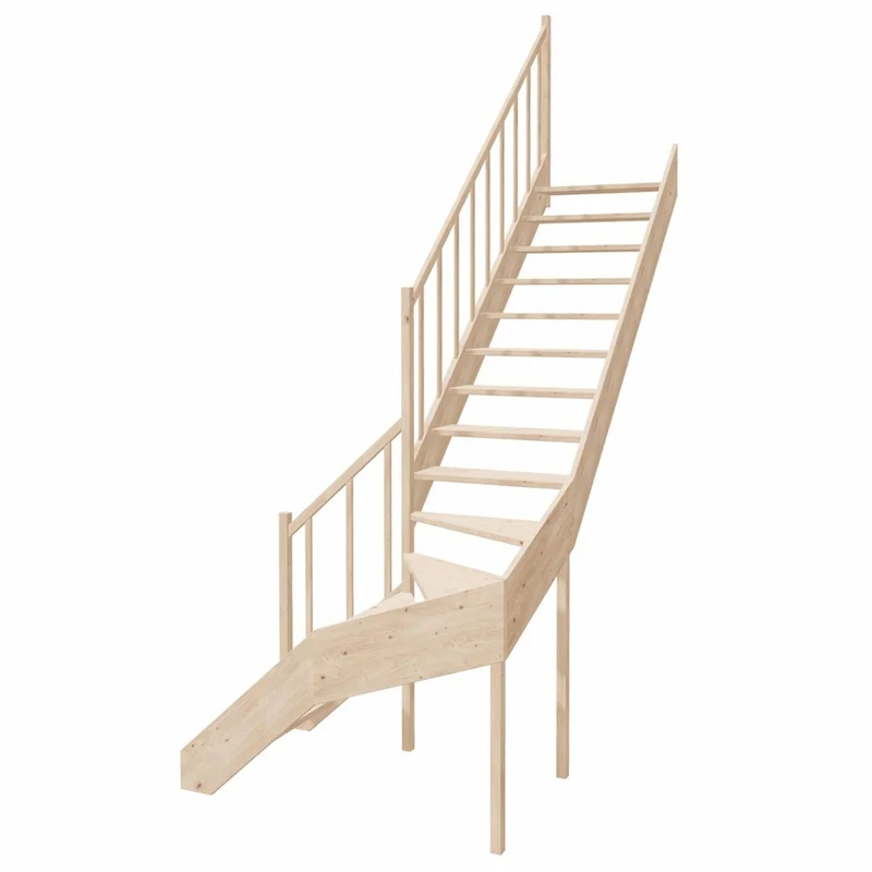 Casa Padrino Luxus Eck-Holztreppe mit Geländer linke Seite Naturfarben H. 304 cm