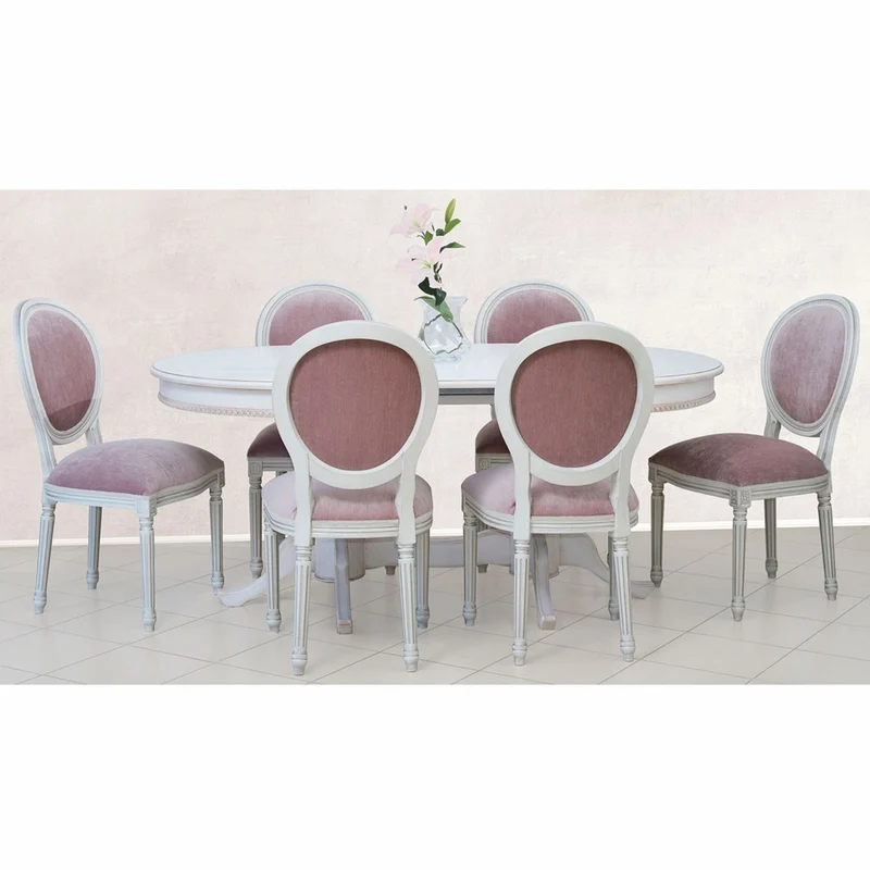 Casa Padrino Luxus Barock Esszimmer Stuhl Pink / Weiß / Silber H. 98 cm - Barock Möbel