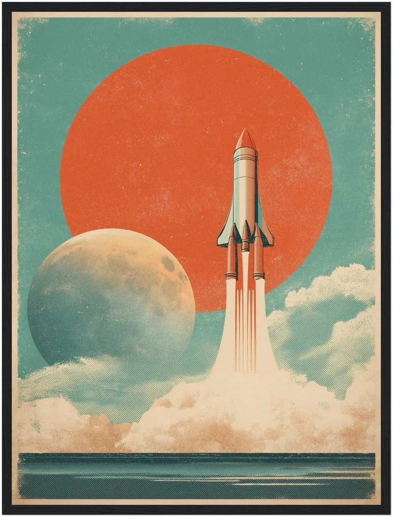 Rakete vor Planeten Poster