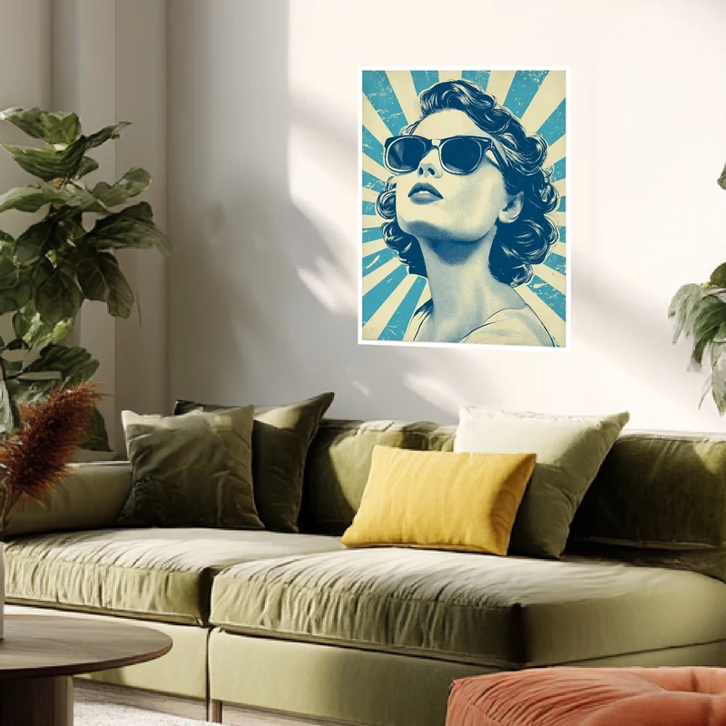 Türkises Sonnenbrillenporträt Poster