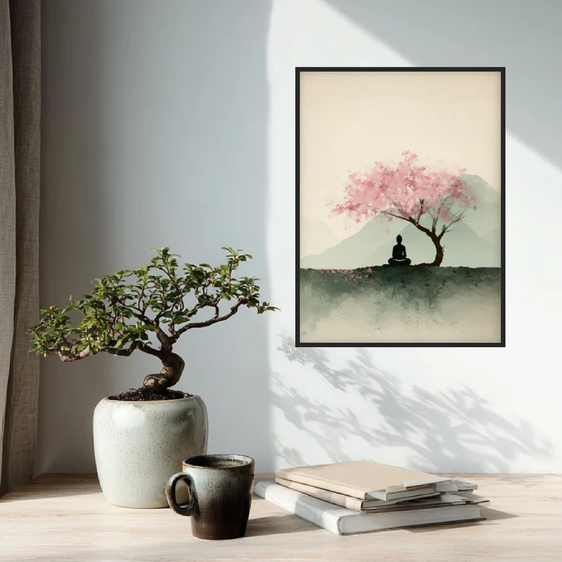Person unter Kirschbaum Poster