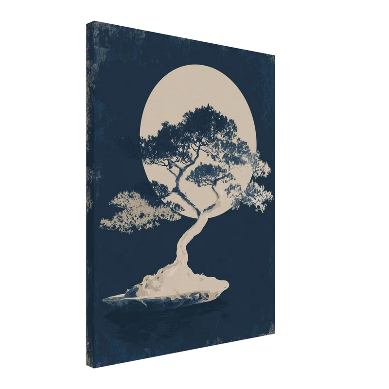 Bonsai vor Vollmond Leinwandbild