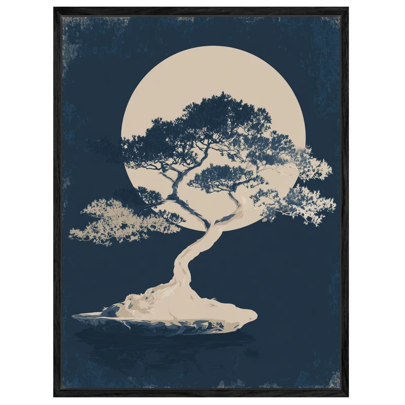 Bonsai vor Vollmond Leinwandbild