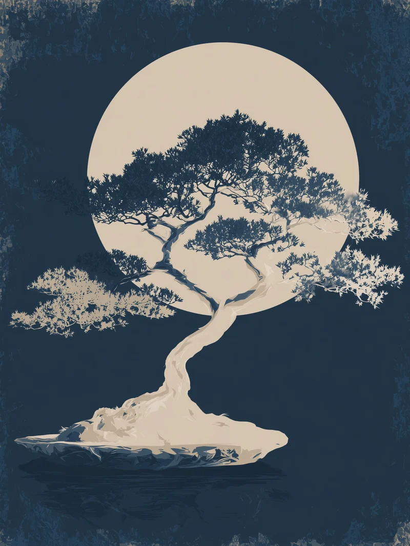 Bonsai vor Vollmond Poster