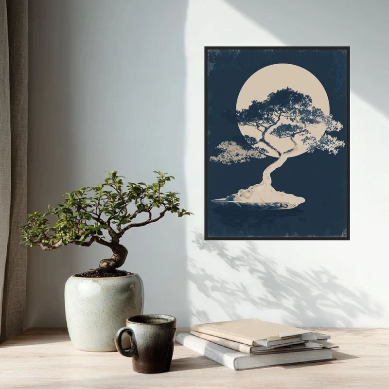 Bonsai vor Vollmond Poster