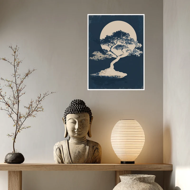Bonsai vor Vollmond Poster