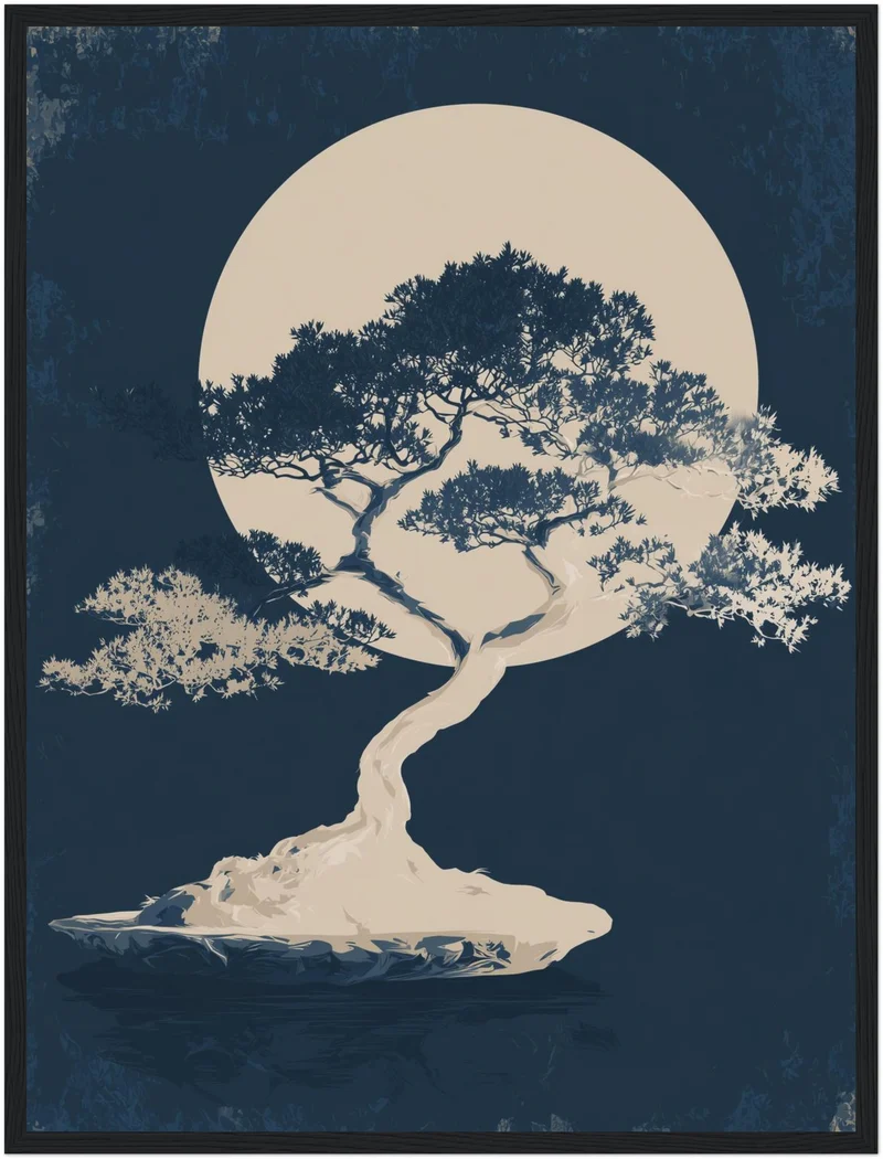 Bonsai vor Vollmond Poster