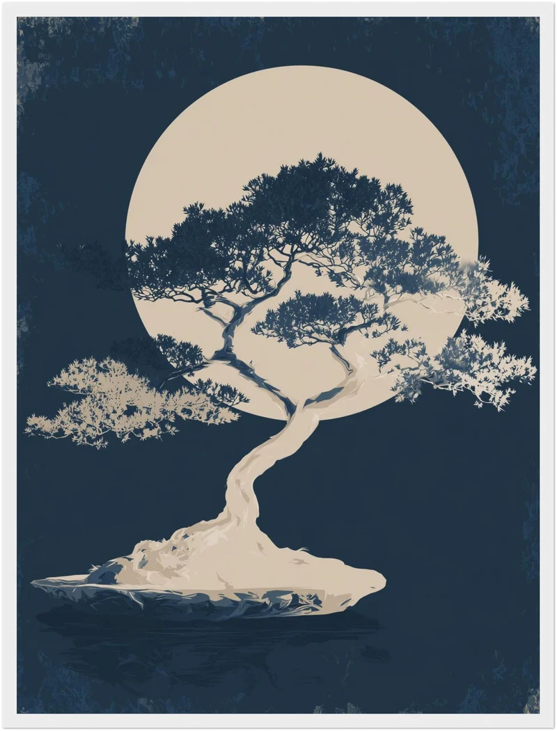 Bonsai vor Vollmond Poster