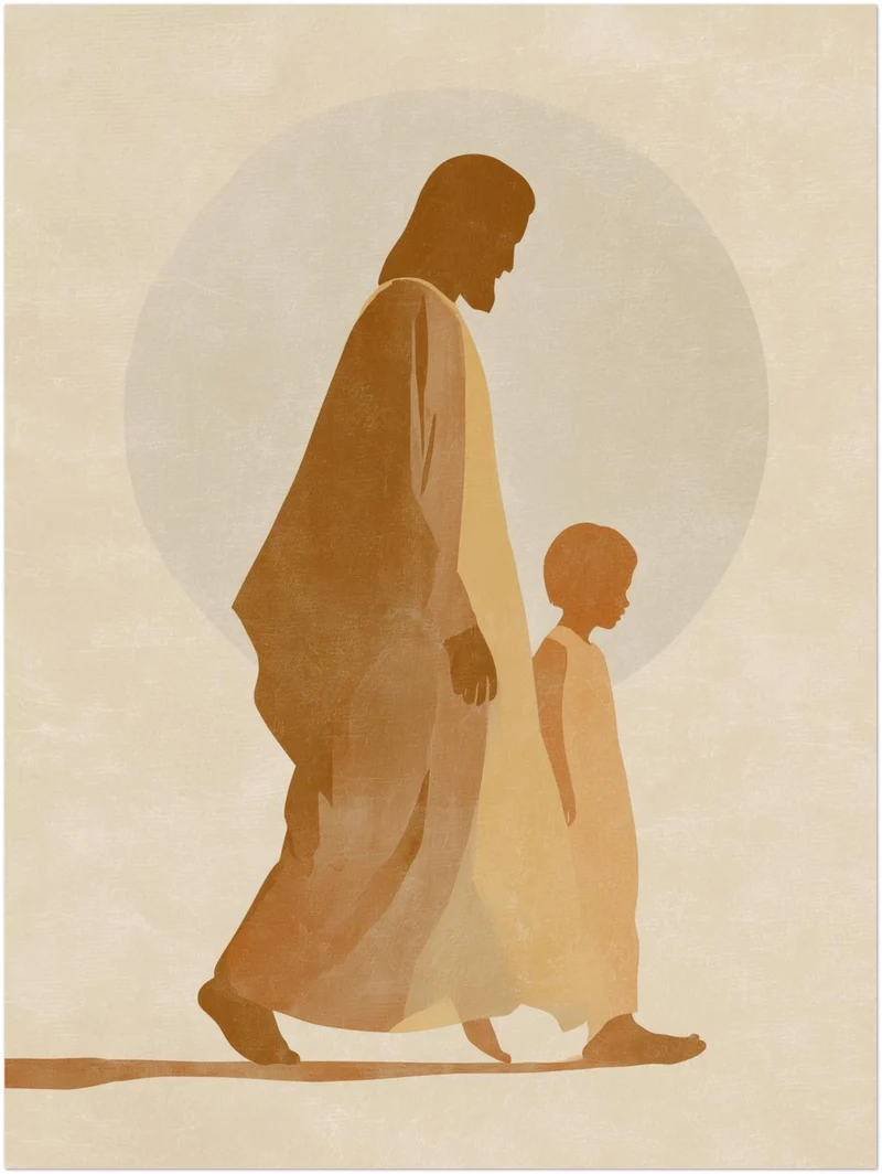 Gehender Jesus mit Kind Leinwandbild