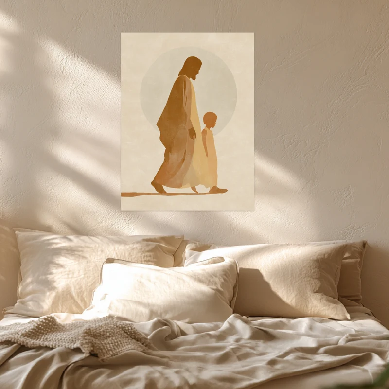 Gehender Jesus mit Kind Leinwandbild