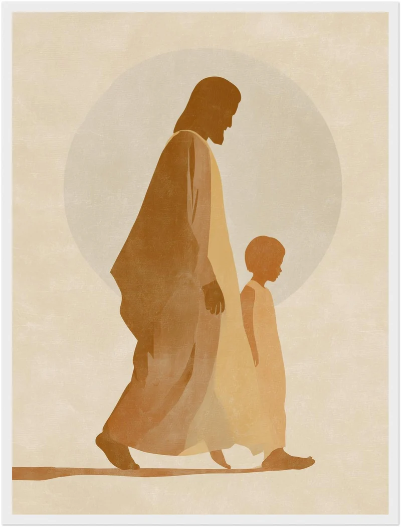 Gehender Jesus mit Kind Poster